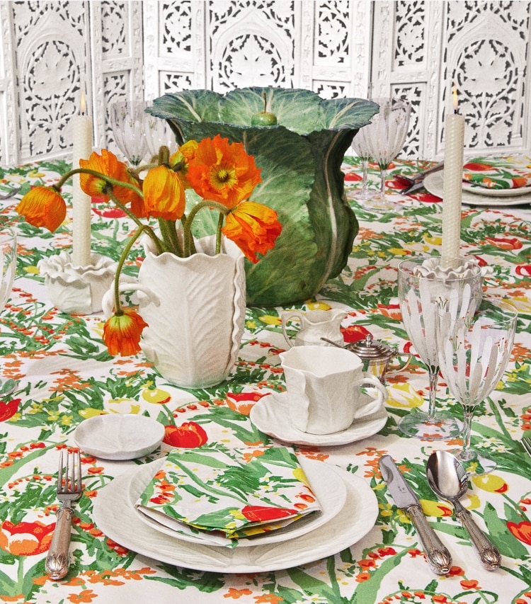 Tory Burch designer tabletop & drinkware Lettuce Ware Cup & Saucer, Set of 2 in White editorial