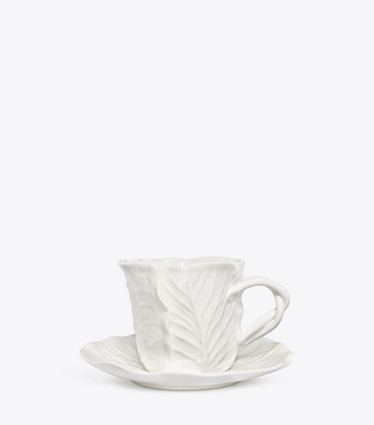 Tory Burch designer tabletop & drinkware Lettuce Ware Cup & Saucer, Set of 2 in White front