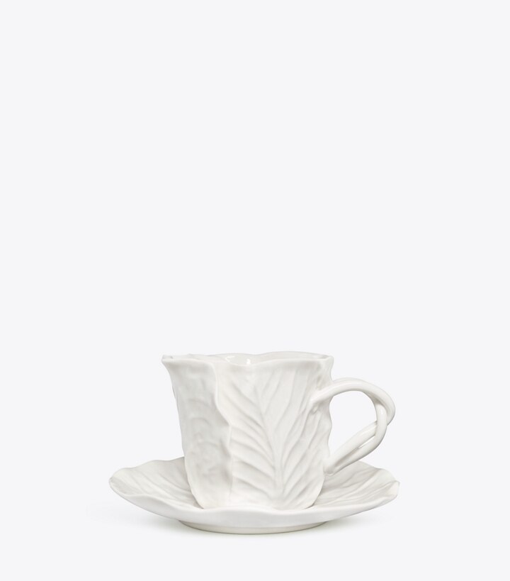 Tory Burch designer tabletop & drinkware Lettuce Ware Cup & Saucer, Set of 2 in White front