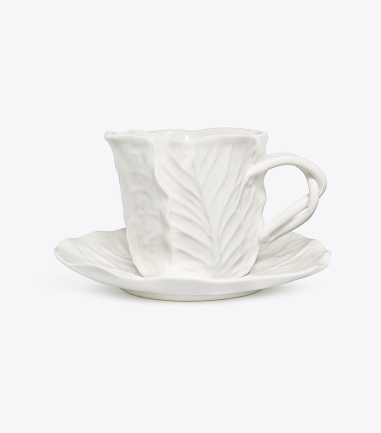Tory Burch designer tabletop & drinkware Lettuce Ware Cup & Saucer, Set of 2 in White front