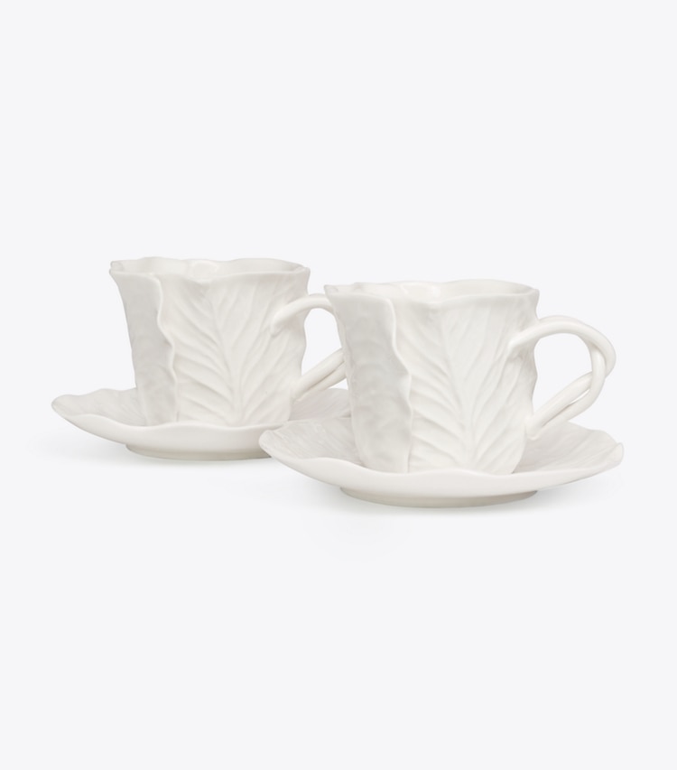 Tory Burch designer tabletop & drinkware Lettuce Ware Cup & Saucer, Set of 2 in White group