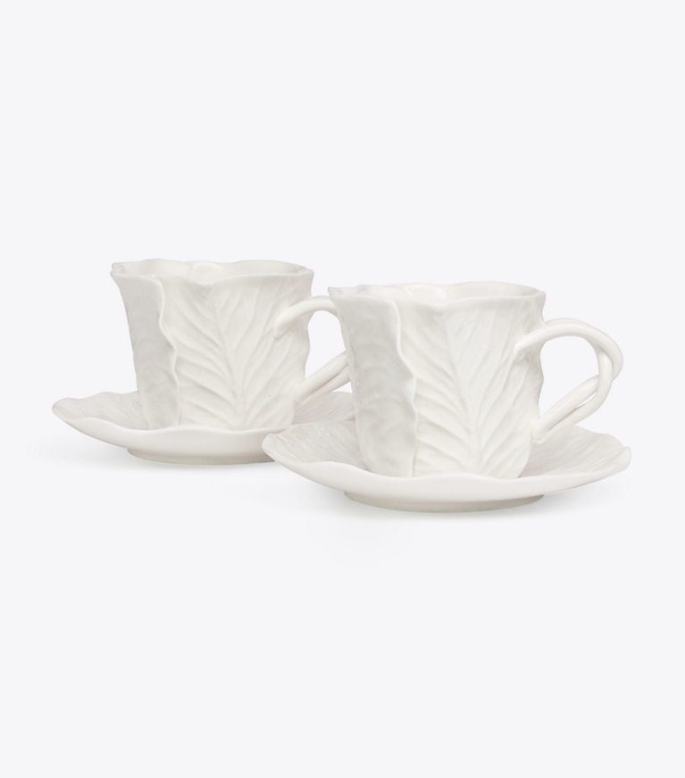 Tory Burch designer tabletop & drinkware Lettuce Ware Cup & Saucer, Set of 2 in White front