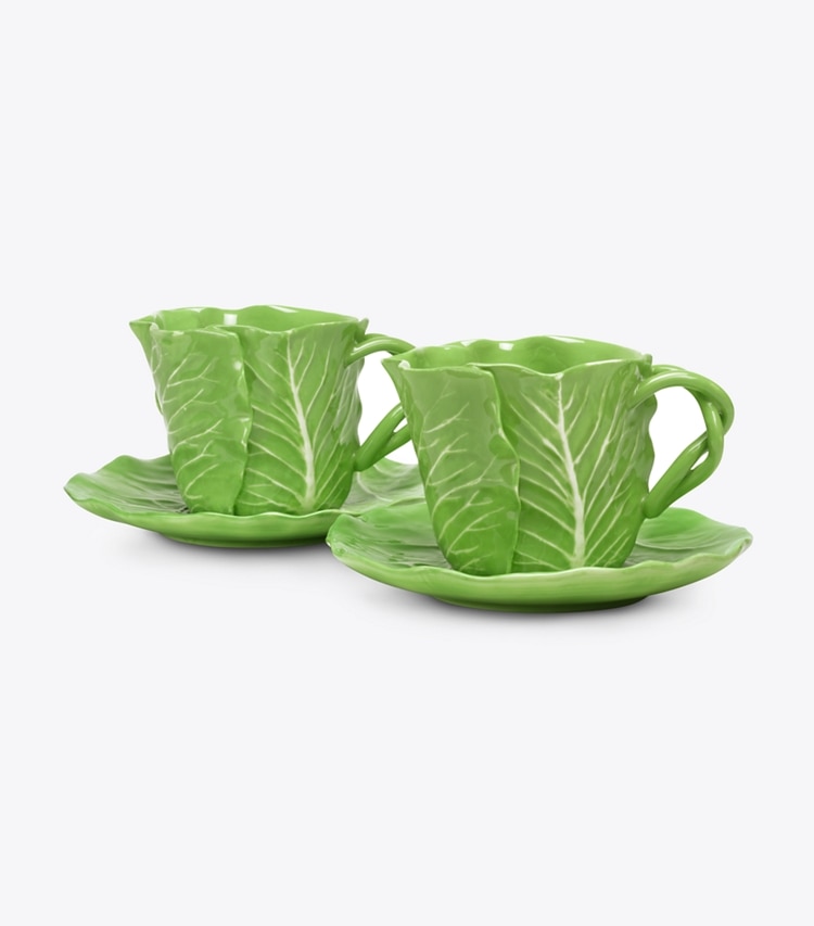 Tory Burch designer tabletop & drinkware Lettuce Ware Cup & Saucer, Set of 2 in Green group