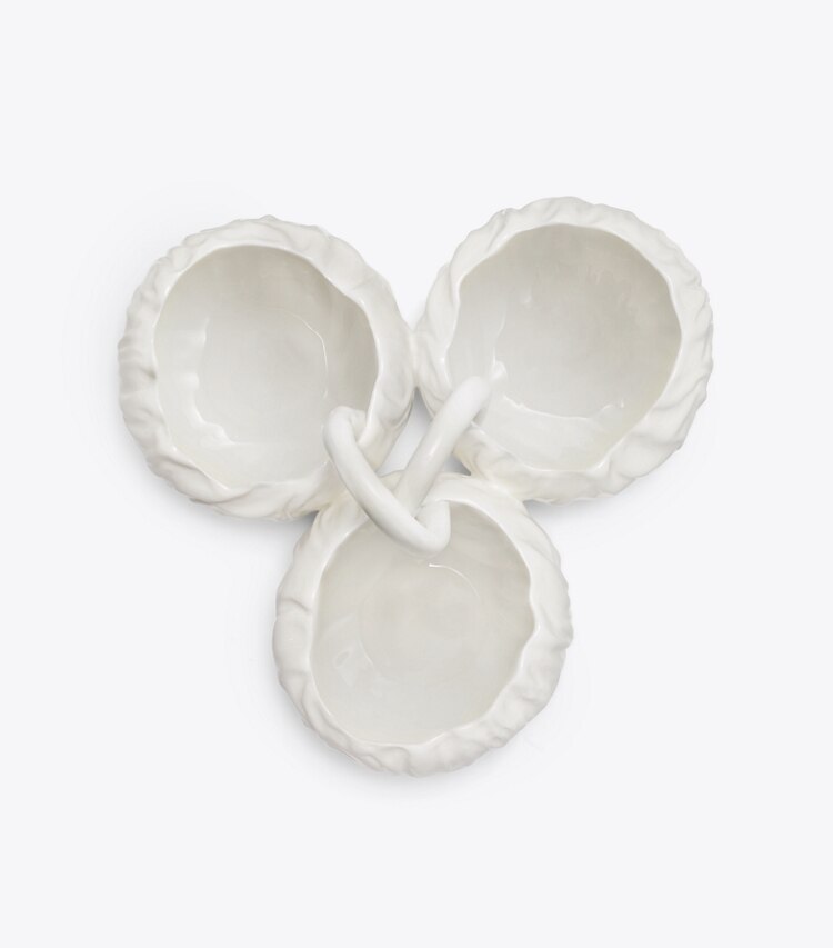 Tory Burch designer tabletop & drinkware Lettuce Ware Hors d’Oeuvres Bowl in White overhead