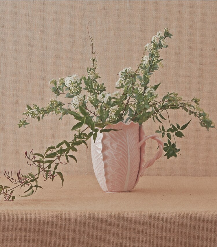 Tory Burch designer tabletop & drinkware Lettuce Ware Pitcher in Pale Pink editorial