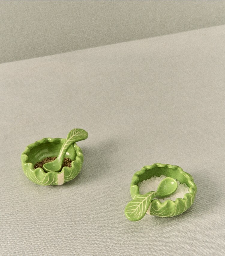 Tory Burch designer tabletop & drinkware Lettuce Ware Salt Cellar, Set of 2 in Green editorial