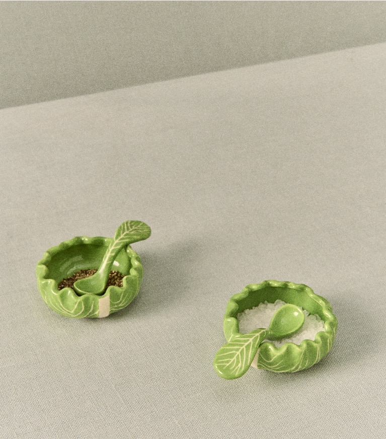 Tory Burch designer tabletop & drinkware Lettuce Ware Salt Cellar, Set of 2 in Green front