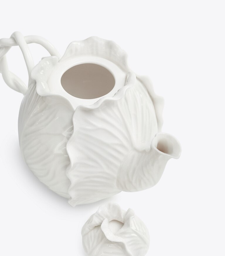 Tory Burch designer tabletop & drinkware Lettuce Ware Teapot in White front