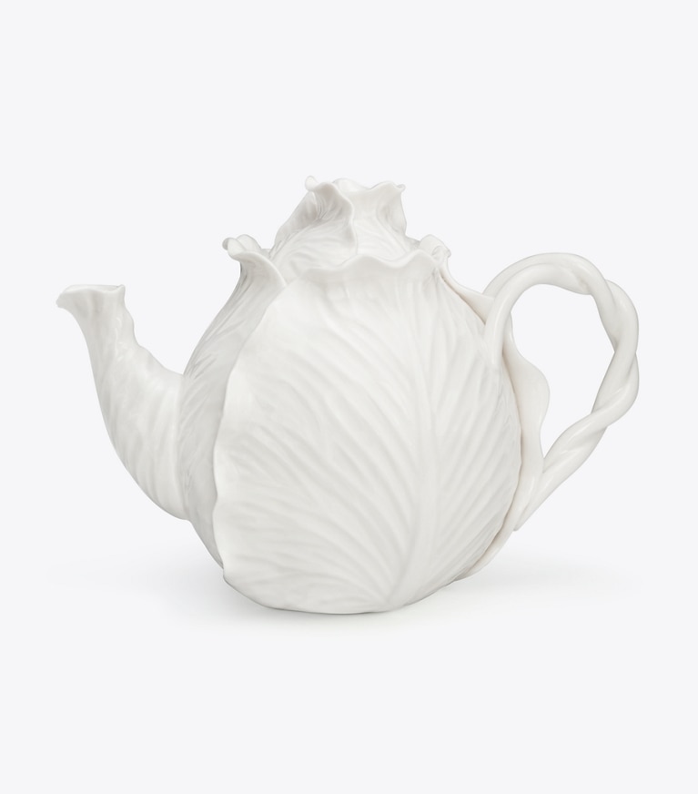 Tory Burch designer tabletop & drinkware Lettuce Ware Teapot in White front