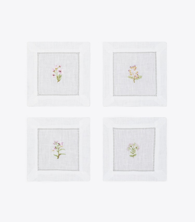 Linen Cocktail Napkin with Floral Embroidery