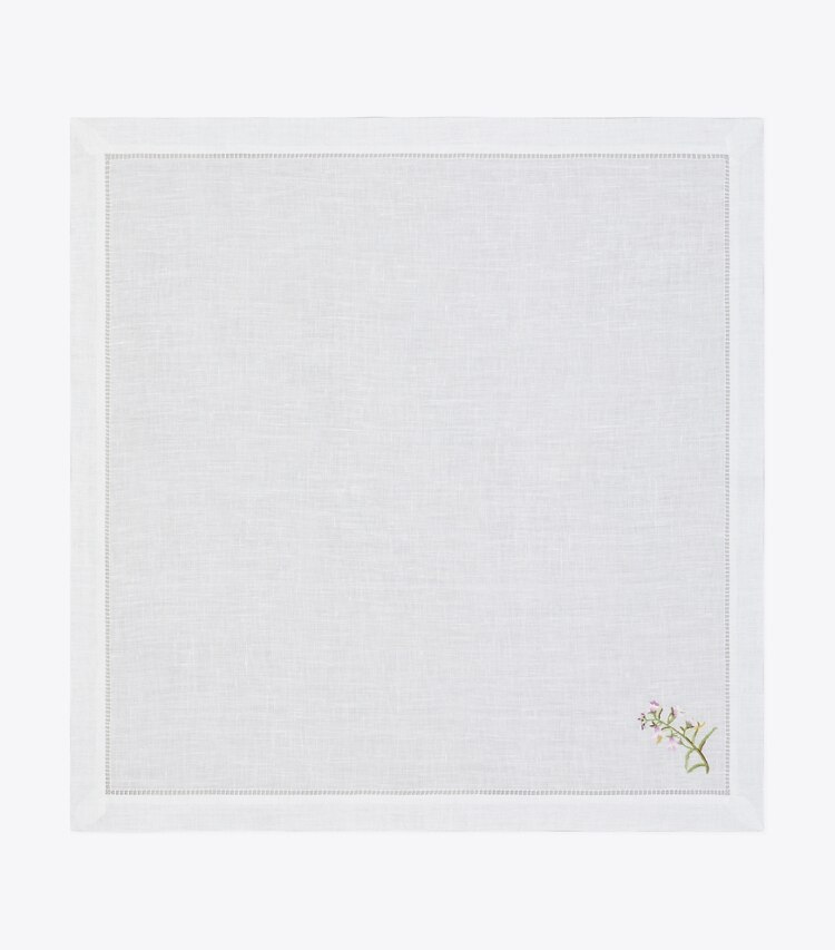 Tory Burch designer linens Lilac Flower Embroidered Dinner Napkin, Set of 4 in Linen White front