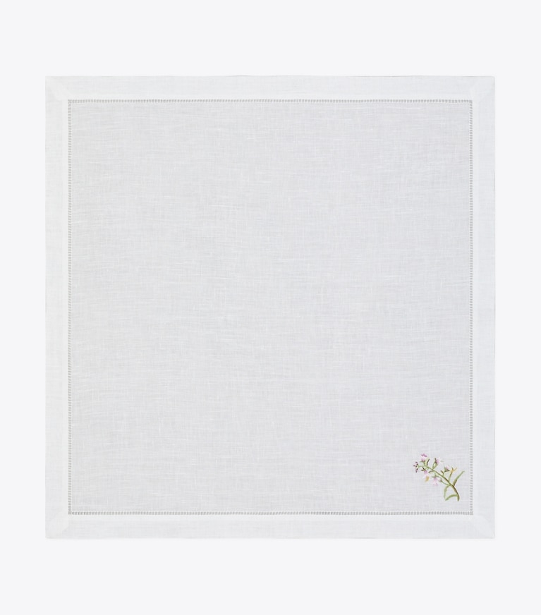 Tory Burch designer linens Lilac Flower Embroidered Dinner Napkin, Set of 4 in Linen White front