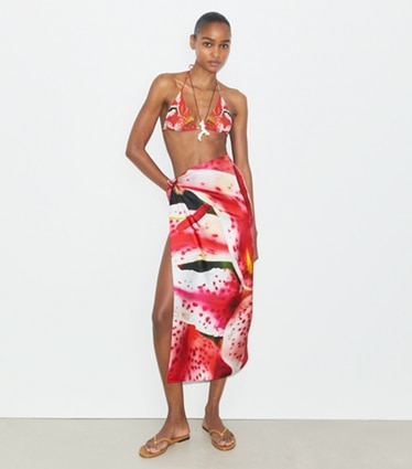Tory Burch designer scarves Lily Silk Square Scarf in Pink Lily accessory on model