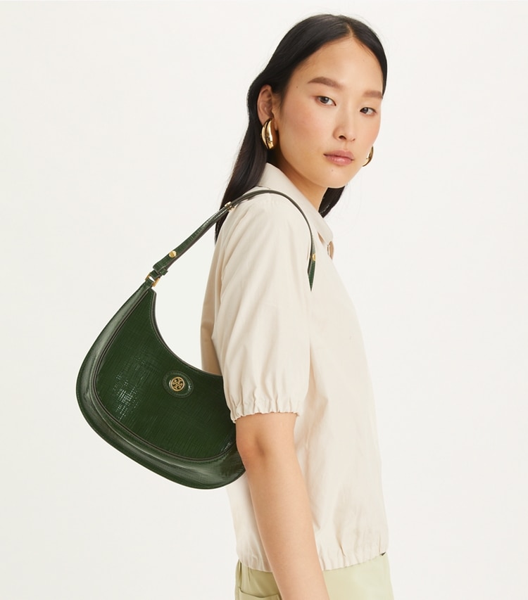 Tory Burch designer shoulder bags Limited Edition Crescent Bag in Dark Everglade additional on model
