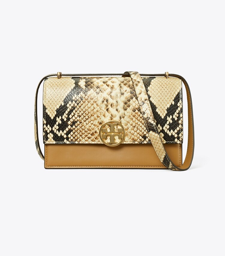 Tory Burch designer schultertaschen Limited-Edition Snake-Embossed Shoulder Bag in Coriander / Black Multi front