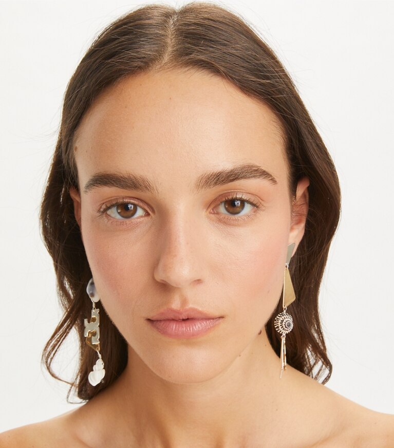 Tory Burch designer earrings Linear Earring in Light Silver / Multi front