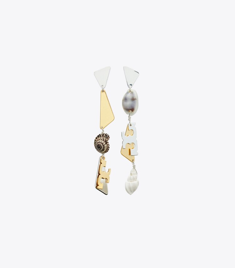 Tory Burch designer earrings Linear Earring in Light Silver / Multi front