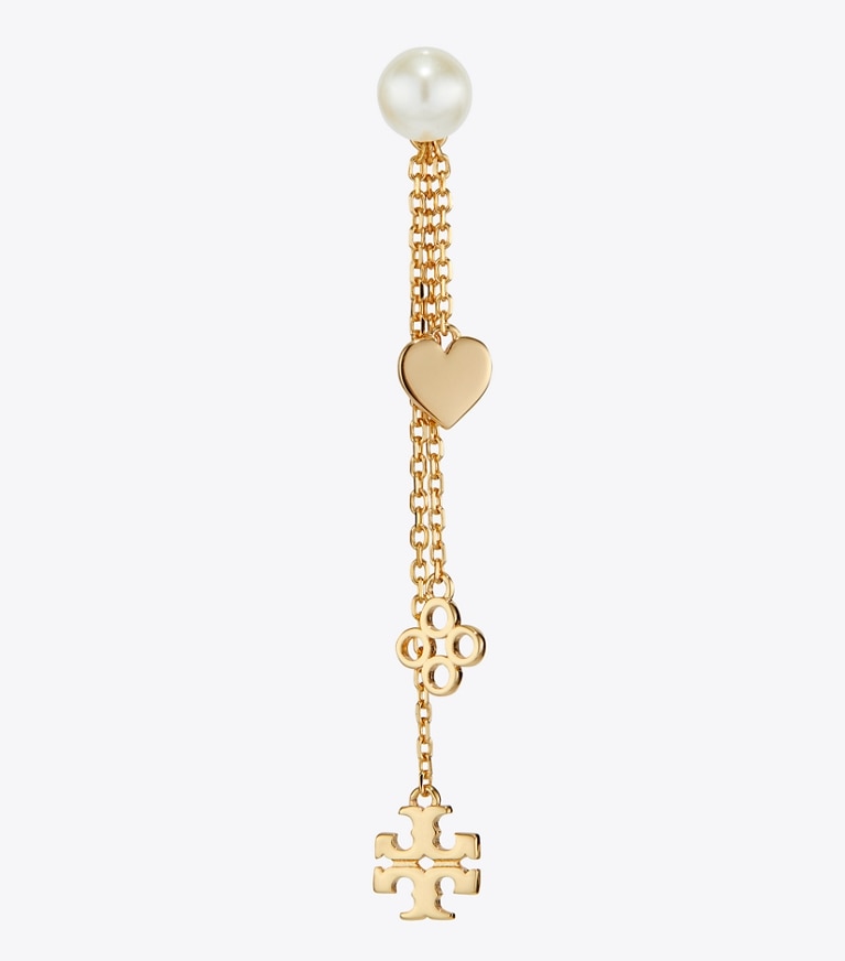 Tory Burch designer イヤリング＆ピアス リニア キラ ピアス in Tory Gold / Cream front