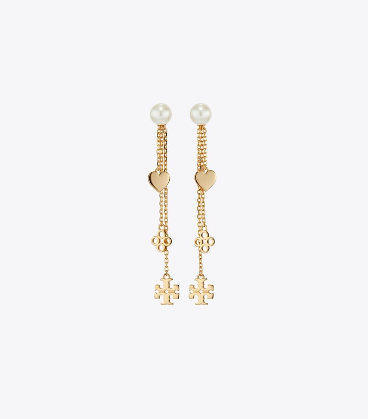 Tory Burch designer イヤリング＆ピアス リニア キラ ピアス in Tory Gold / Cream front