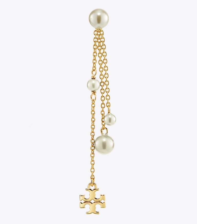Tory Burch designer ohrringe Lineare Kira Ohrringe mit Perlen in Tory Gold / Cream front