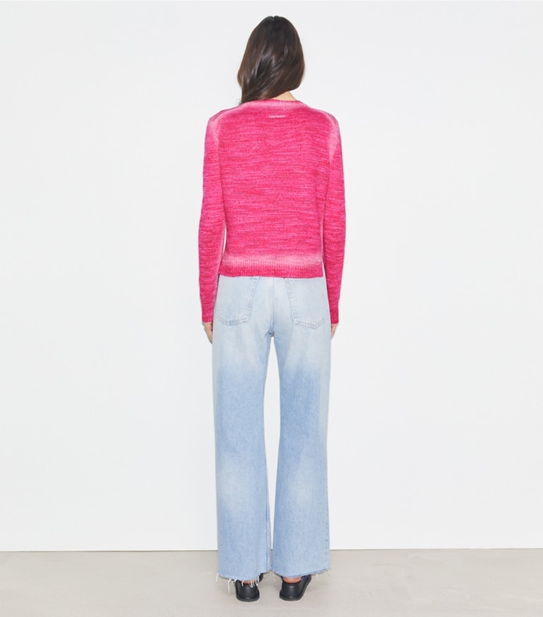 Tory Burch designer sweaters Linen and Silk Pullover in Bold Pink front