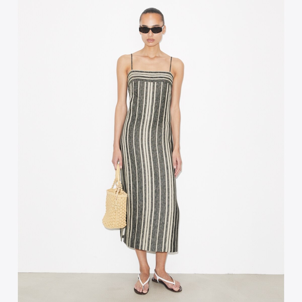 Tory Burch Women's Linen Backless Dress in Black/Ivory, size 8