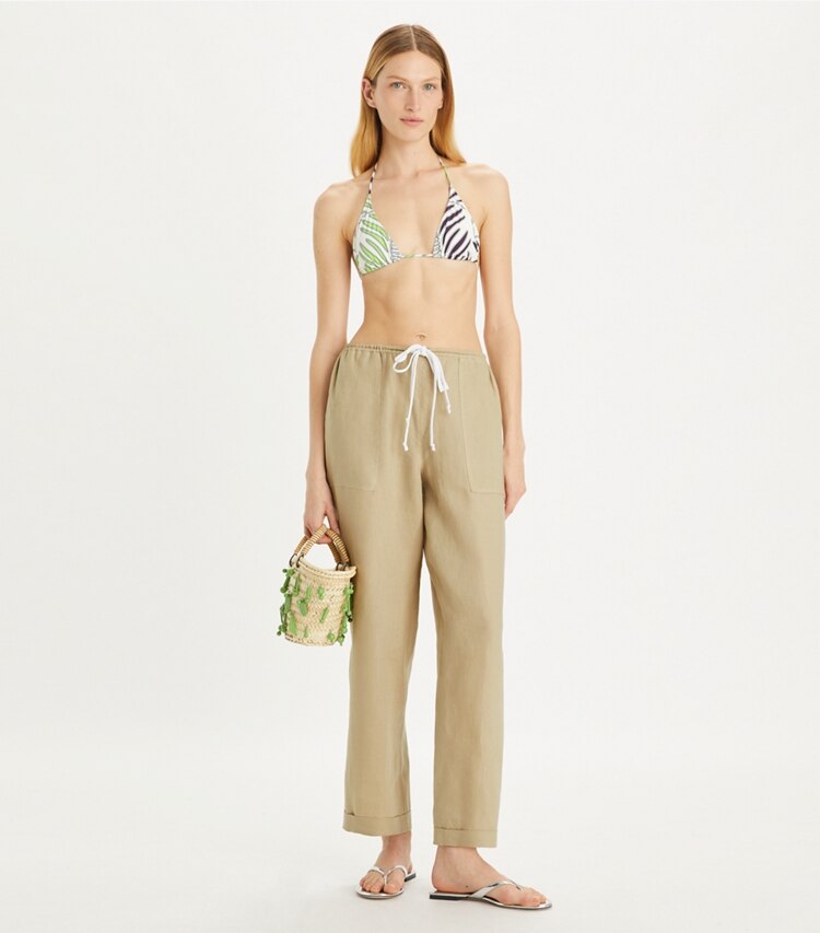 Tory Burch designer coverups Linen Beach Pant in Sandpiper on model front