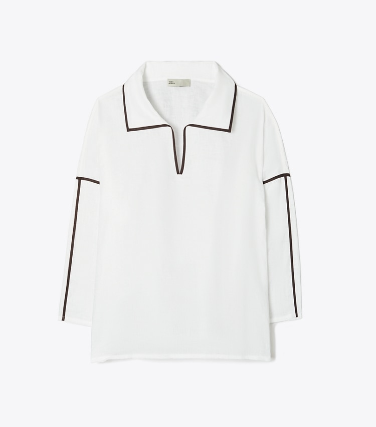 Tory Burch designer coverups Linen Beach Shirt in White front