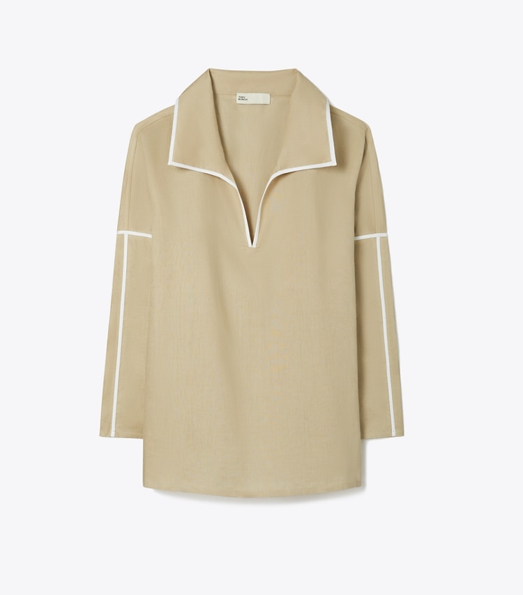 Tory Burch designer coverups Linen Beach Shirt in Sandpiper front