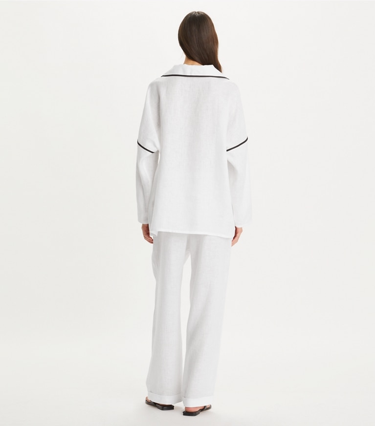 Tory Burch designer coverups Linen Beach Shirt in White front