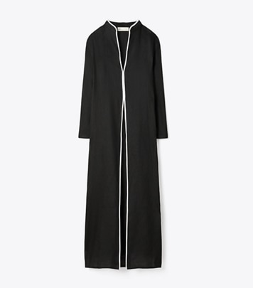 Tory Burch designer coverups Linen Caftan in Black / White front