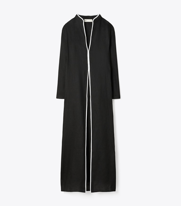 Tory Burch designer coverups Linen Caftan in Black / White front