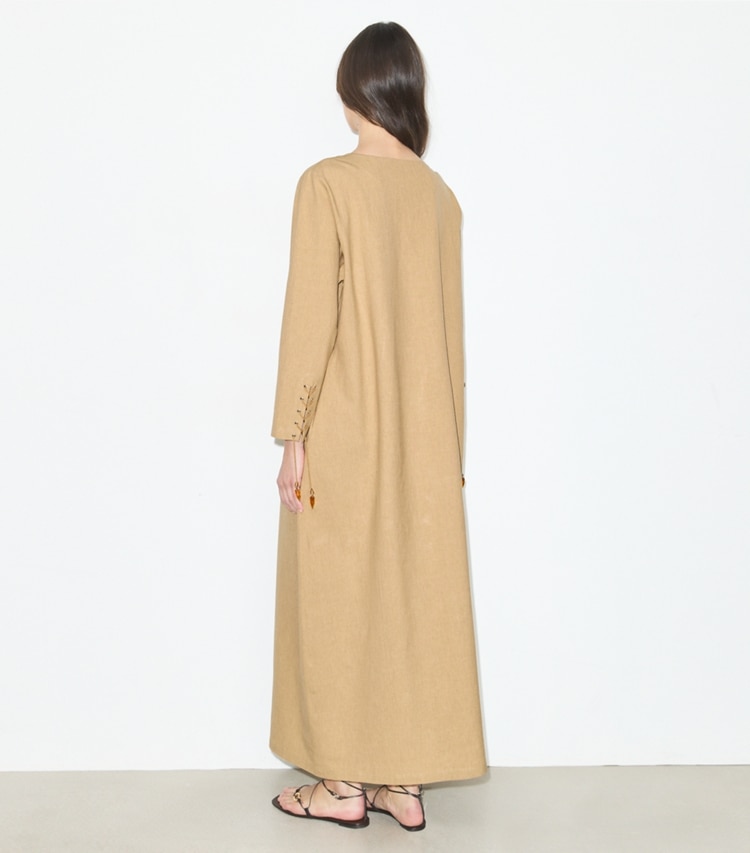 Tory Burch designer coverups Linen Caftan in Sand on model back