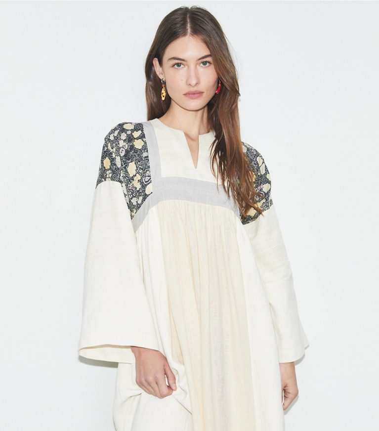 Tory Burch designer coverups Linen Caftan in French Cream front