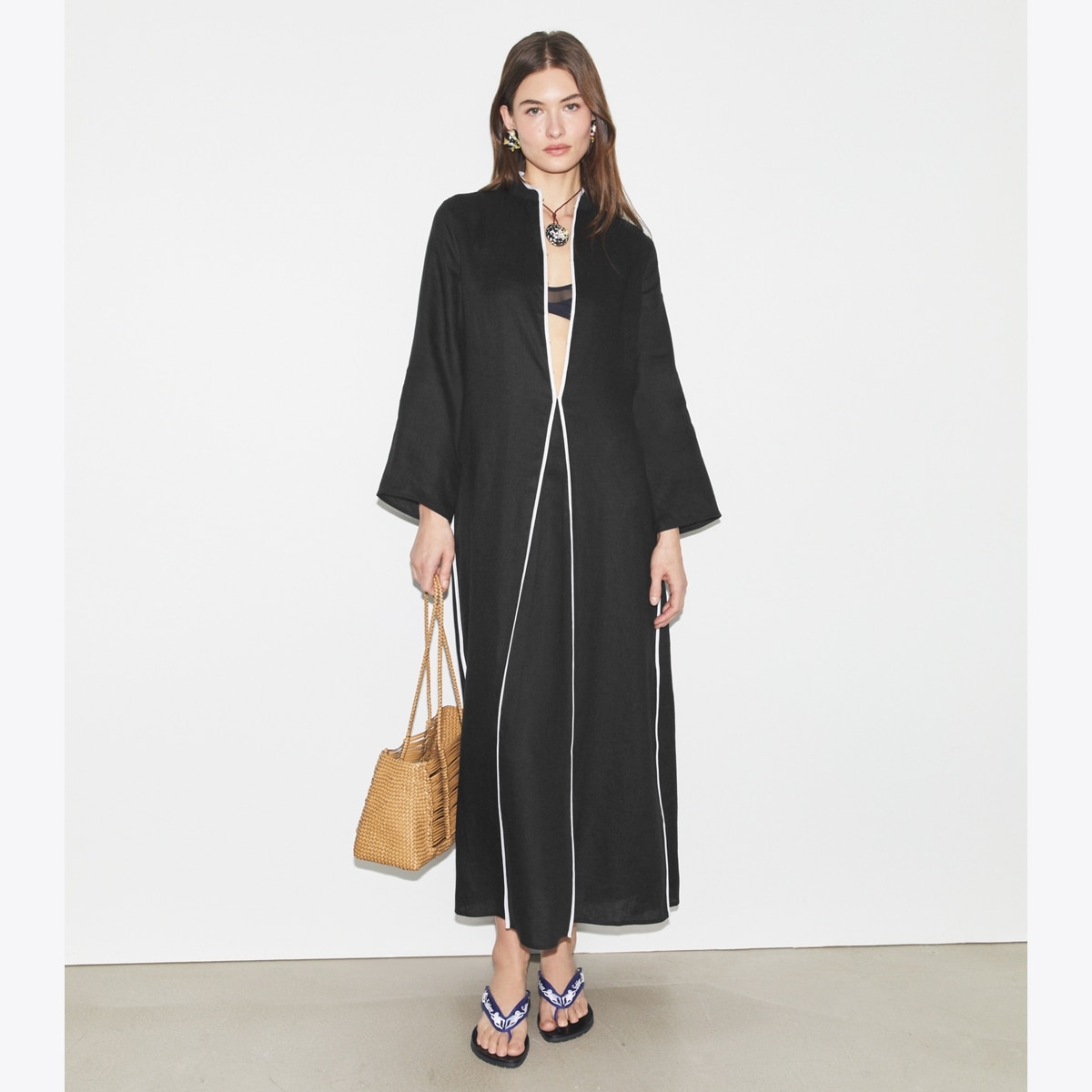 【送料&関税込】Tory Burch Long Caftan Linen Caftan: Women's Designer Coverups | Tory Burch