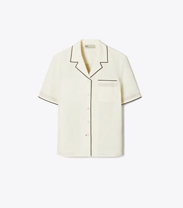 Tory Burch designer tops Linen Camp Shirt in White front
