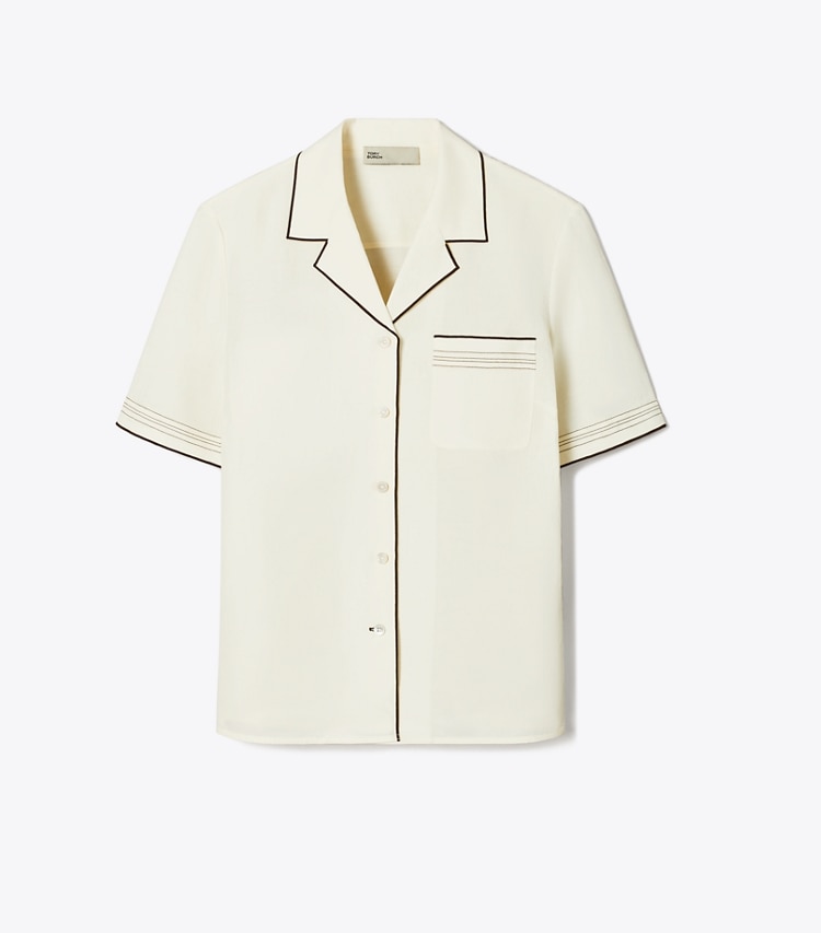 Tory Burch designer tops Linen Camp Shirt in White front
