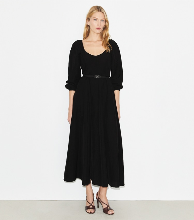 Tory Burch designer dresses Linen Dress in Black on model front