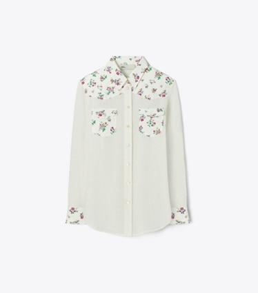 Tory Burch designer coverups Linen Shirt in Multi Ditsy Floral front