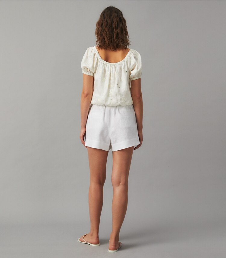 Tory Burch designer coverups Linen Short in White on model back