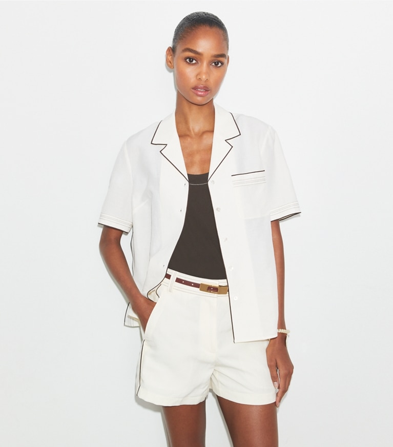 Tory Burch designer bottoms Linen Short in White front