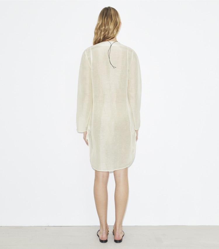 Tory Burch designer coverups Linen Tunic in New Ivory on model back