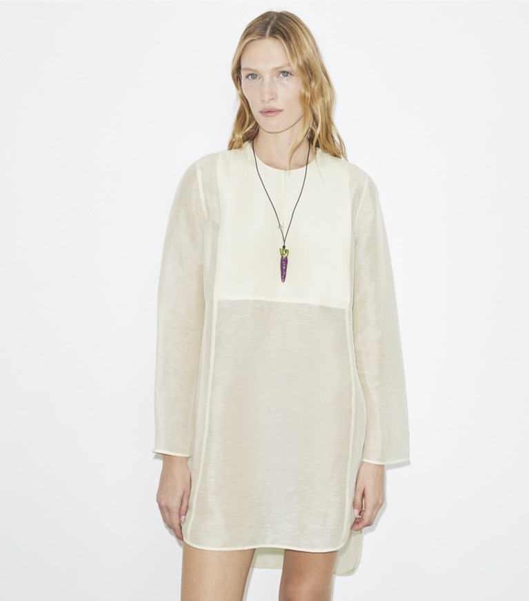 Tory Burch designer coverups Linen Tunic in New Ivory front