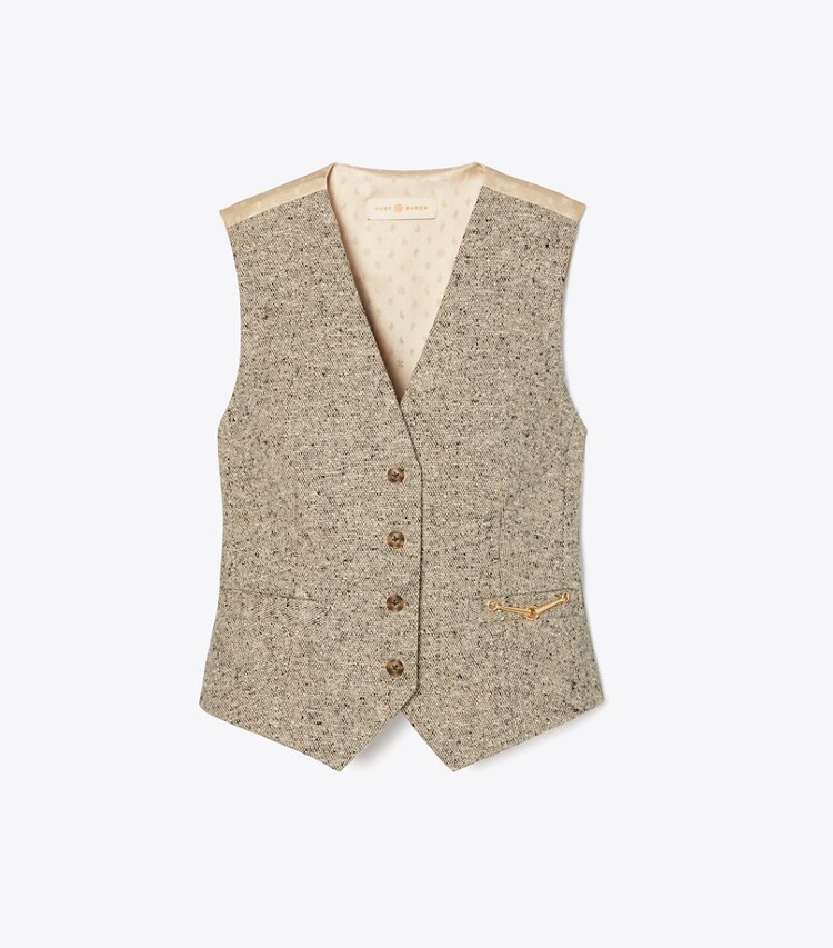 Tory Burch designer coats Linen Wool Vest in GREY front