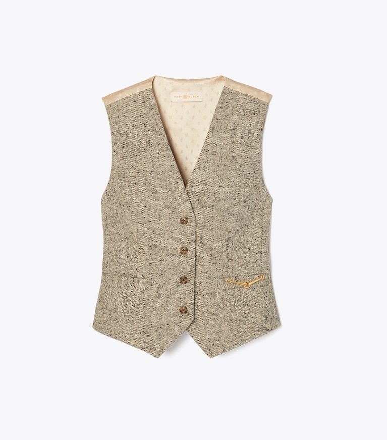 Tory Burch designer coats Linen Wool Vest in GREY front