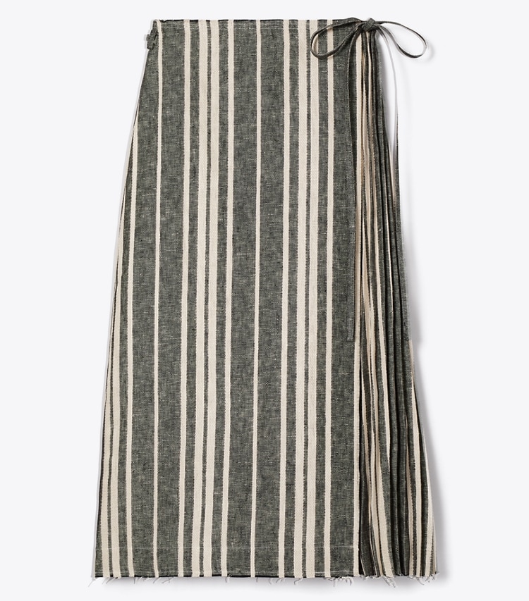 Tory Burch designer coverups Linen Wrap Skirt in Black / Ivory front