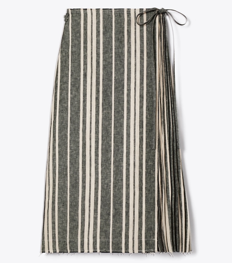 Tory Burch designer coverups Linen Wrap Skirt in Black / Ivory front