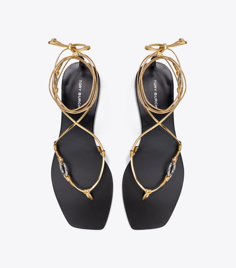 Tory Burch designer sandals Linked Lace-Up Sandal in GOLD LEAF overhead
