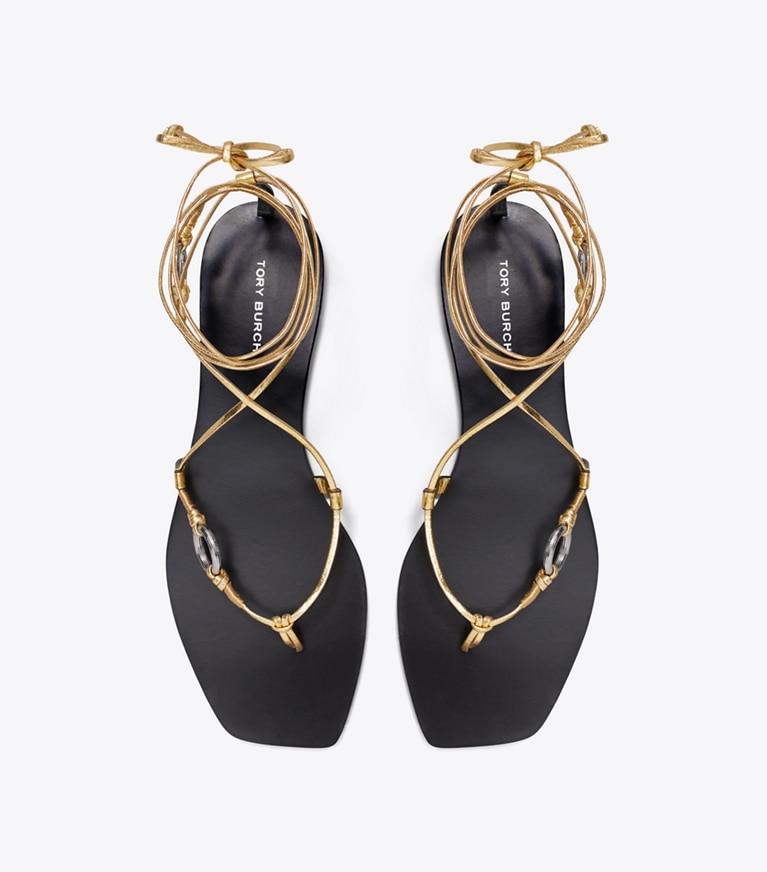 Tory Burch designer sandals Linked Lace-Up Sandal in GOLD LEAF overhead