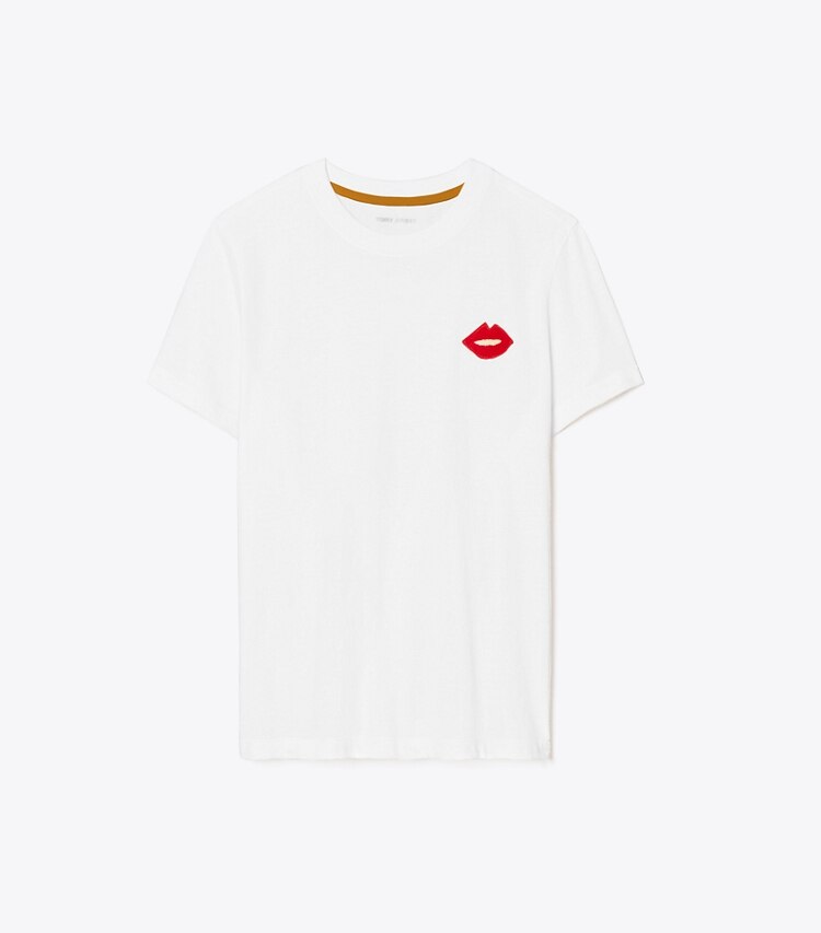 Tory Sport designer tops Lips T-Shirt in Snow White front